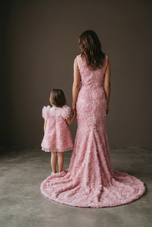 begonia pink bridesmaid dresses The Ruby Dress in Begonia Pink Lace 10 / Begonia Pink Lace