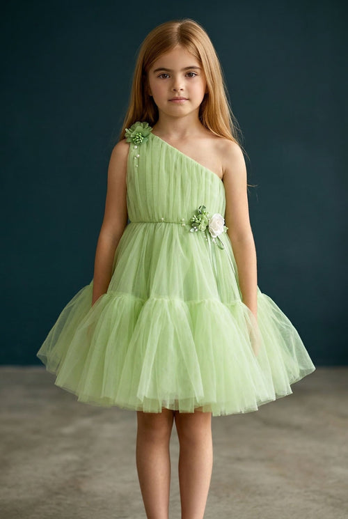 "Bella" Girl Dress - Daughter's Dresses - ANEVAN green tulle girl dress one shoulder elegant 