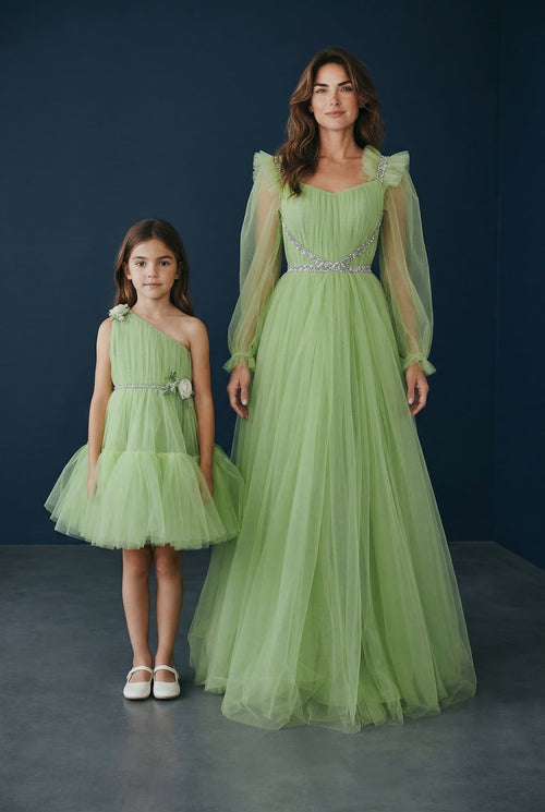 "Bella" Mother - Daughter Matching Dresses - Matching Dresses - ANEVAN  green tulle dress elegant set 
