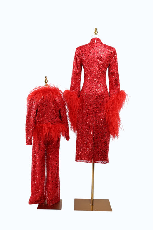 "Flamme" Mother - Daughter Matching Dresses - Matching Dresses - ANEVAN-red sequin mother daughter matching dress flamme luxury set