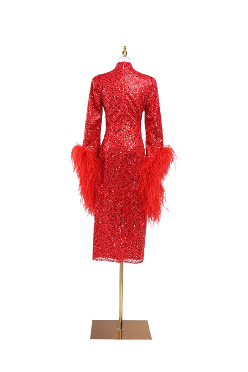 "Flamme" Woman Dress - Mother's Dresses - ANEVAN-luxury red gown woman sparkling sequin