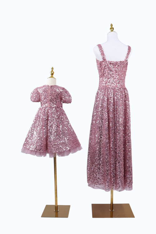 "Rosée" Mother - Daughter Matching Dresses - Matching Dresses - ANEVAN-pink sequin matching dress woman and girl ANEVAN