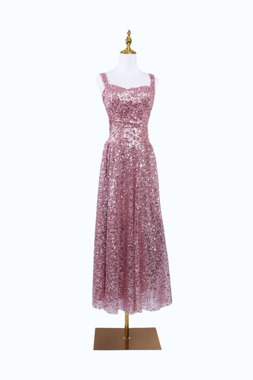 "Rosée" Woman Dress - Mother's Dresses - ANEVAN-rose pink  sequin woman dress elegant evening gown